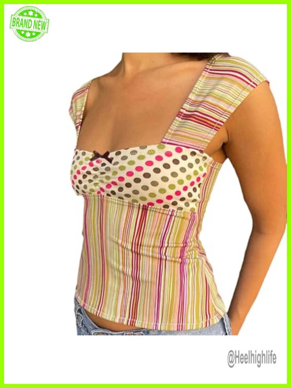 Polka Dot Cami Tops V Neck Spaghetti Strap Backless Tank Y2k Going Out Top